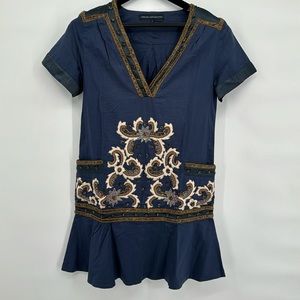 French Connection Beaded and Embroidered Blue‎ Dress size 8 Lined